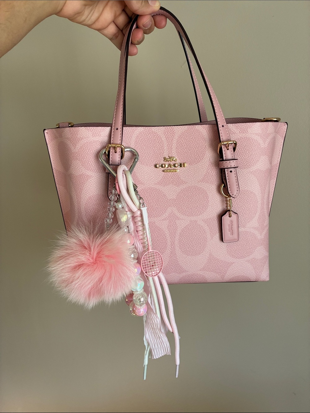 Pink Faux Fur Pom-Pom Key & Card Holder Charm